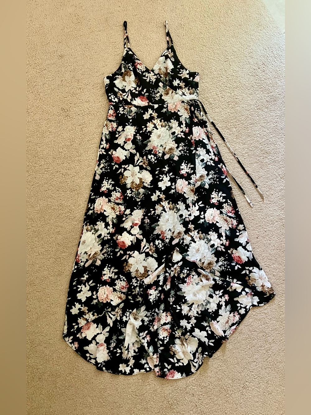 IJoah high low black floral spaghetti dress
